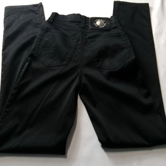 Versace Y2K Vintage signature jeans women's size 26/40 black satin finish Nwot - Picture 2 of 7